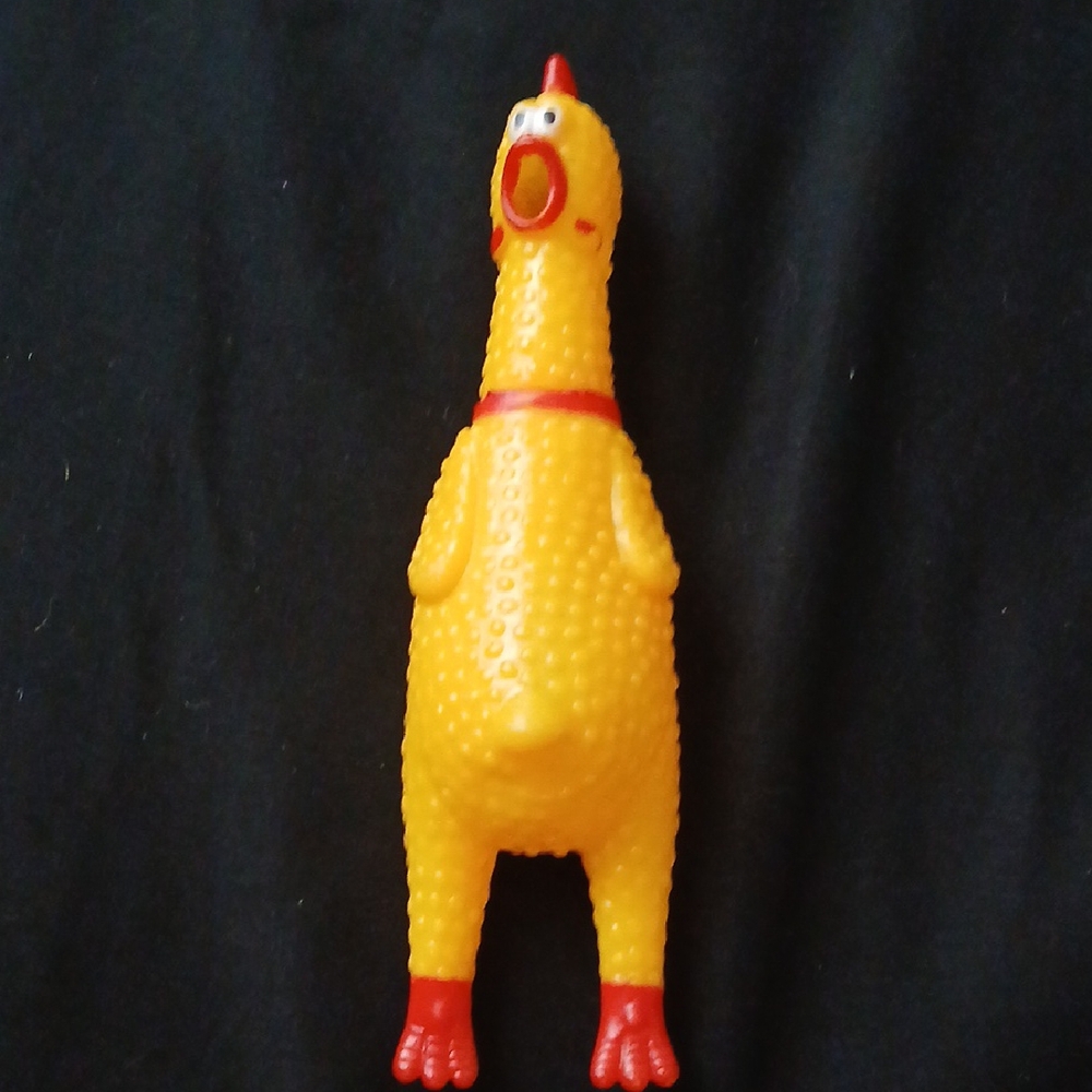 Yellow and Red Rubber Chicken Doll Toy
